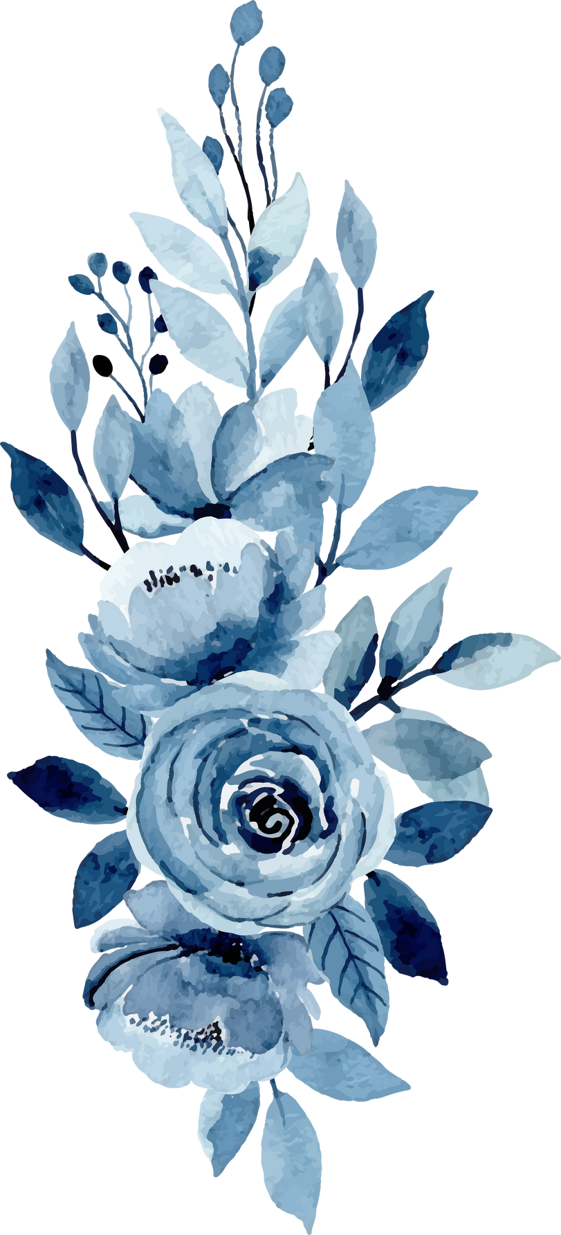 Watercolor blue floral decoration