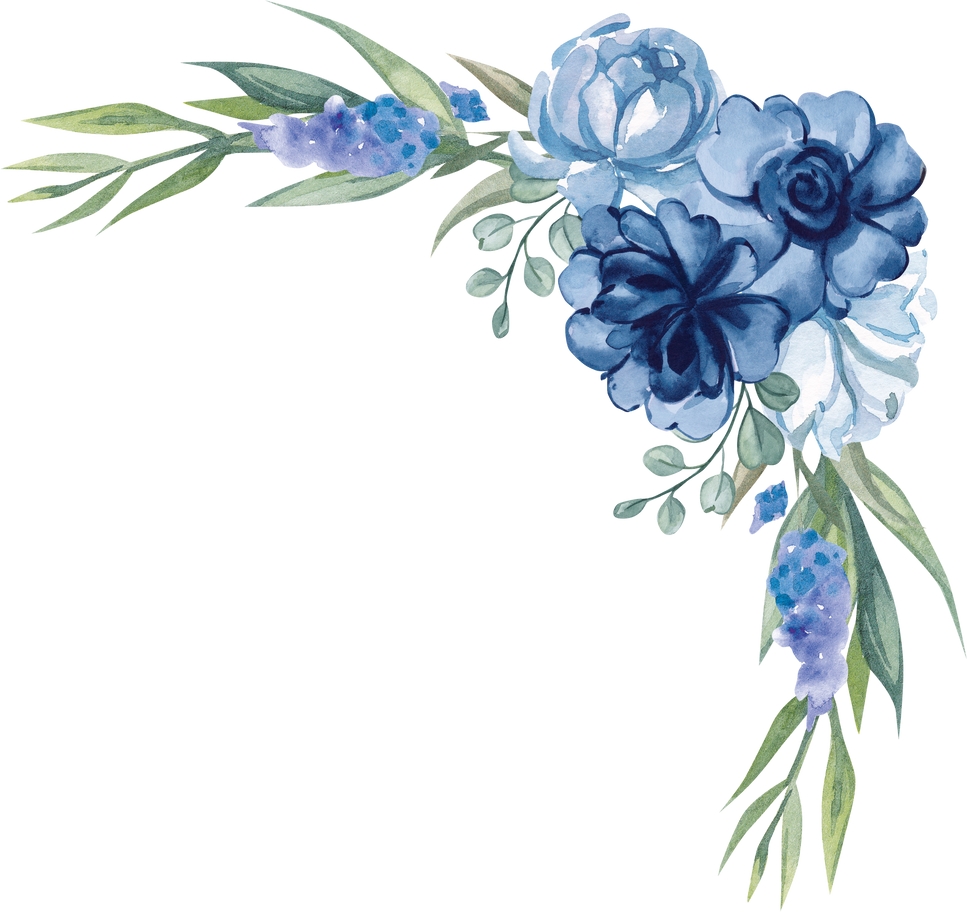 Flower Blue Roses Wedding Bouquet Corner Border Peonies